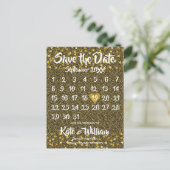 Kalender Save the Date Gold Love Hearts Glitter Aankondigingskaart (Staand voorkant)