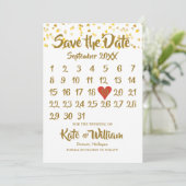 Kalender Save the Date Goud Liefde Harten Confetti (Staand voorkant)