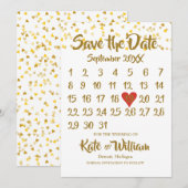 Kalender Save the Date Goud Liefde Harten Confetti (Voorkant / Achterkant)