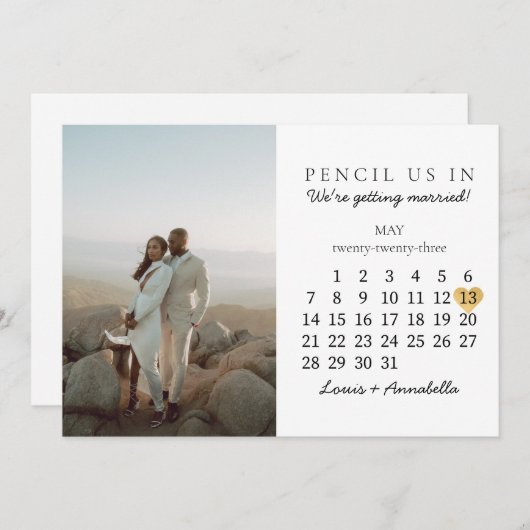 Kalender Save the Date Gouden Hart Mei 2023 Maand Kaart (Voorkant / Achterkant)