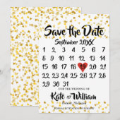 Kalender Save the Date Gouden Liefdesharten Confet (Voorkant / Achterkant)