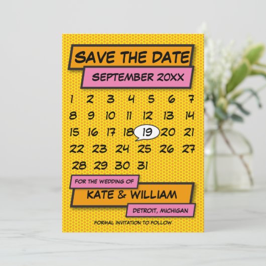 Kalender Save the Date Leuk Retro Stripboek (Staand voorkant)