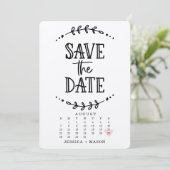 Kalender 'Save The Date' met rustieke getekende kr (Staand voorkant)