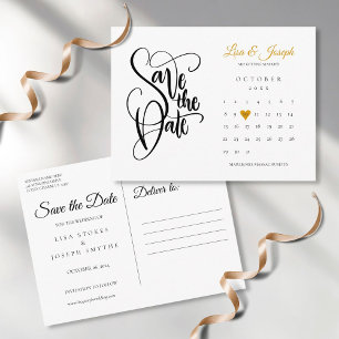 Kalender Script Gouden Hart Bewaar de Datum Postca Briefkaart