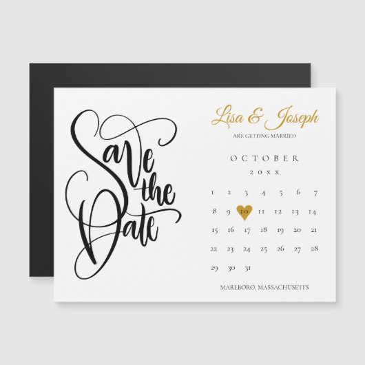 Kalender Script Gouden Hart Trouwdag Save the Date (Voorkant / Achterkant)