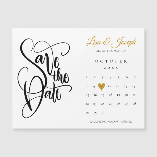 Kalender Script Gouden Hart Trouwdag Save the Date (Voorkant)