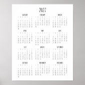 Kalender Script Zwart en Wit 2027 Hele Jaar Poster (Voorkant)