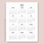Kalender Script Zwart en Wit 2027 Hele Jaar Poster