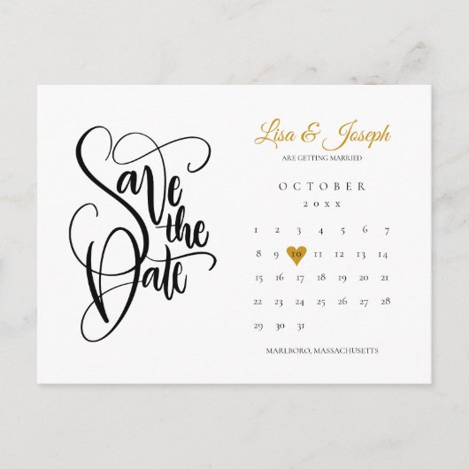 Kalender Sla de datum op Goud Hart Liefde Briefkaart (Voorkant)