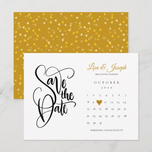 Kalender Sla de Datum Op Goud Hart Liefde Briefkaart (Voorkant / Achterkant)