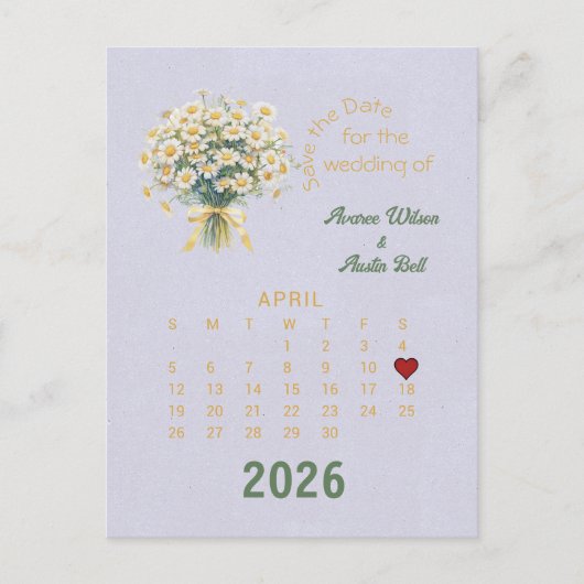 Kalender Stijl Trouwen Sla de Datum April Aankondigingskaart (Voorkant)