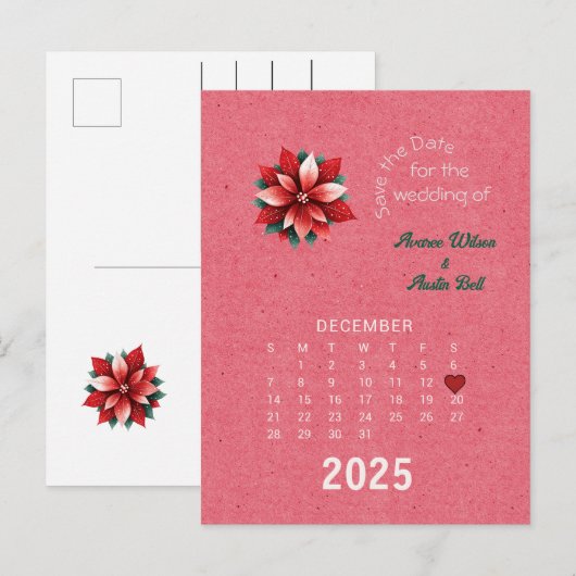 Kalender Stijl Trouwen Sla de Datum December Aankondigingskaart (Voorkant / Achterkant)