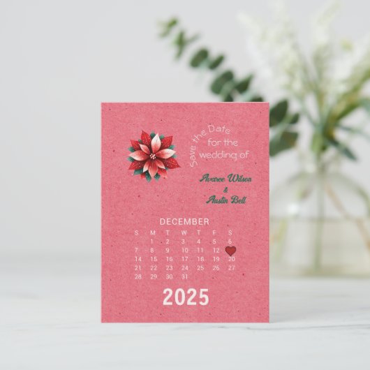 Kalender Stijl Trouwen Sla de Datum December Aankondigingskaart (Staand voorkant)