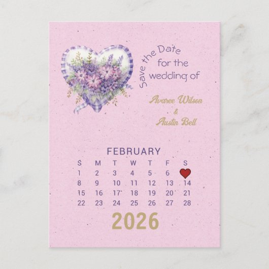 Kalender Stijl Trouwen Sla de Datum Februari Aankondigingskaart (Voorkant)