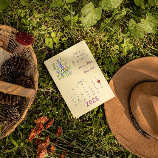 Kalender Stijl Trouwen Sla de Datum Juli Aankondigingskaart