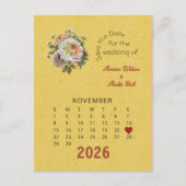 Kalender Stijl Trouwen Sla de Datum November Aankondigingskaart (Voorkant)