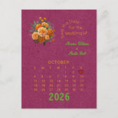 Kalender Stijl Trouwen Sla de Datum Oktober Aankondigingskaart (Voorkant)