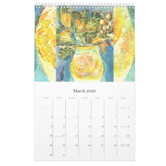 Kalender thema op bloemen, bladeren en fruit (Mar 2026)