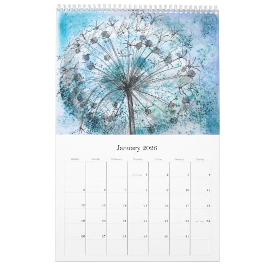 Kalender thema op bloemen, bladeren en fruit (Jan 2026)