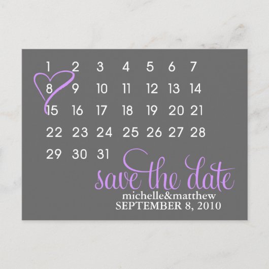 Kalender Trouwaankondiging Briefkaarten {paarse} (Voorkant)