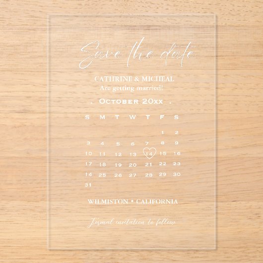 Kalender Trouwstrip lijst Save the Date Acryl Uitnodigingen (Voorkant)