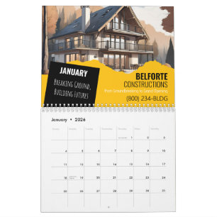 kalender van de bouwmuur   Gele & zwarte kraan