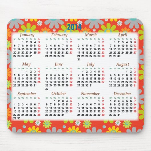 Kalender van Floral 2014 voor het nieuwe jaar Muismat (Voorkant)