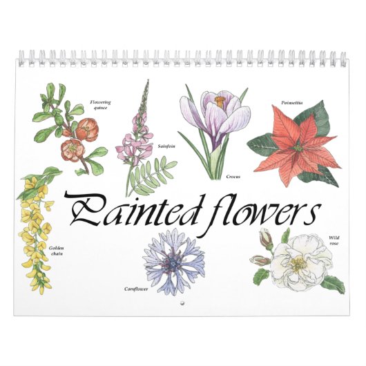 kalender van geverfde bloemen met botanische teken (Hoes)