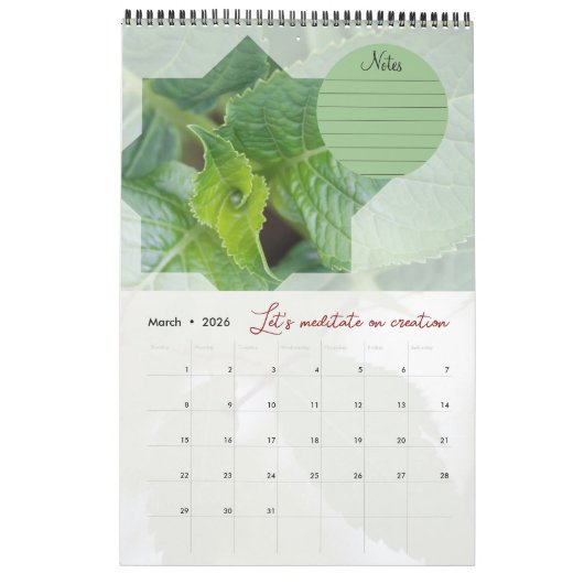 Kalender van God's Meditatie Tuin: ster & Notes (Mar 2026)
