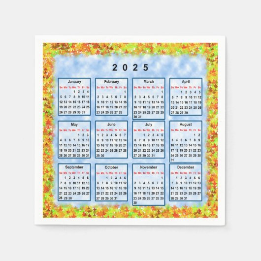 Kalender van het jaar 2025 servet (Voorkant)