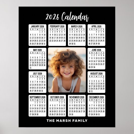 Kalender - Verticale foto in het midden zwart Poster (Voorkant)