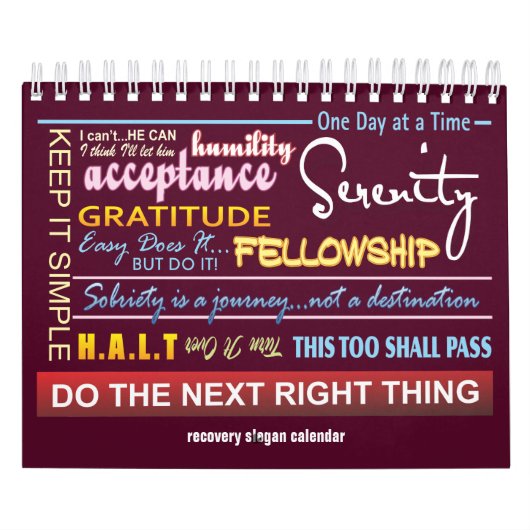 Kalender voor 12 stapsgewijze slogans voor soberhe (Hoes)