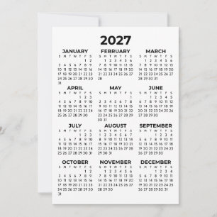 Kalender voor heel 2027 Eenvoudig Basis Kaart
