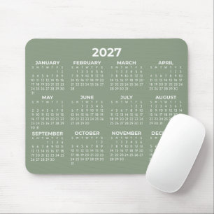 Kalender voor heel 2027 in Elegant Saliegroen Muismat