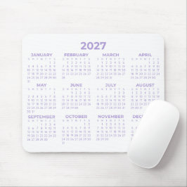 Kalender voor heel 2027 in lavendel paars wit muismat