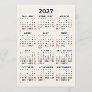 Kalender voor heel 2027 Uw kleuren Eenvoudige kaar Programmakaart