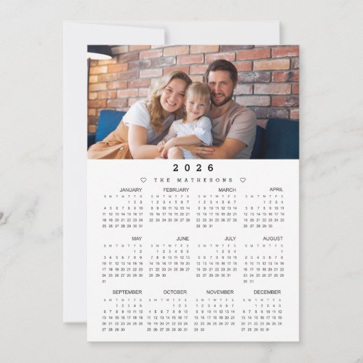 Kalender voor het hele jaar 2026 met foto feestdagenkaart (Voorkant)