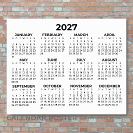 Kalender voor het hele jaar 2027 Minimalistisch Ho Poster