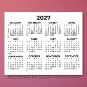 Kalender voor het hele jaar 2027 Minimalistisch Ho Poster