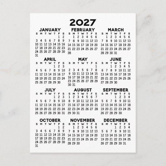 Kalender voor het hele jaar - Basis Minimaal Briefkaart (Voorkant)