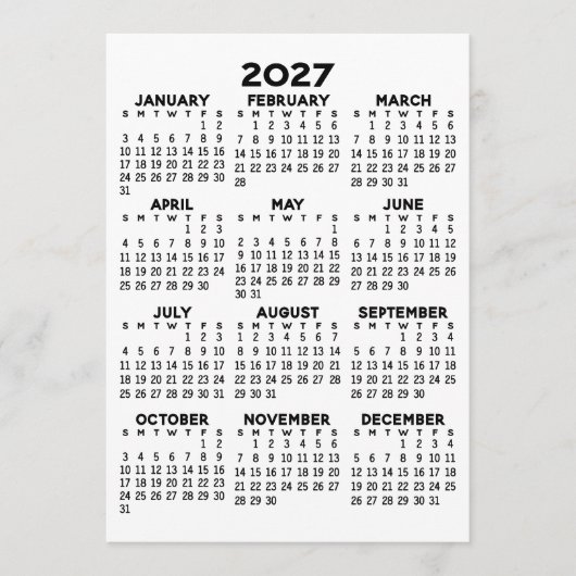 Kalender voor het hele jaar - Basis Minimaal Kaart (Voorkant)