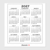 Kalender voor het hele jaar - Basis Minimaal Sticker (Vel)