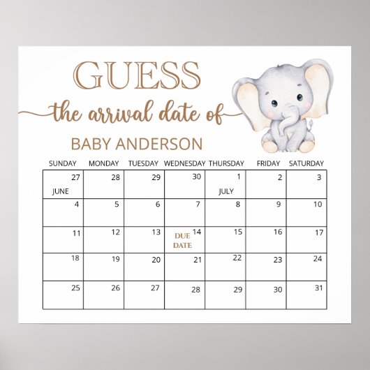 Kalender voor het raden van de uitgerekende datum  poster (Voorkant)