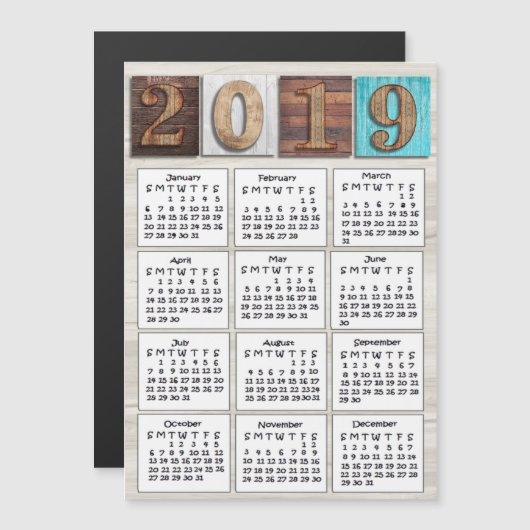 Kalender voor verst hout 2019 magnetische uitnodiging (Voorkant / Achterkant)