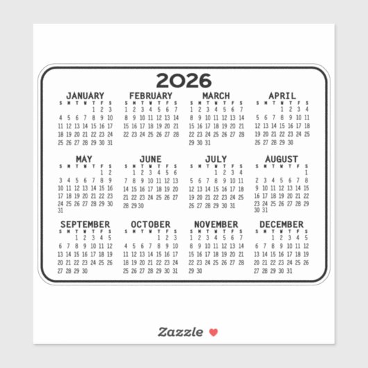 Kalender - zwart-wit minikalender sticker (Vel)