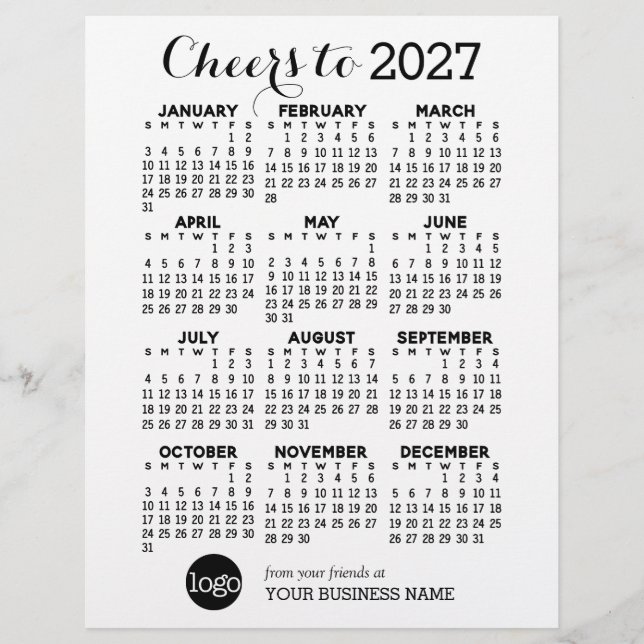Kalender Zwart Wit Zakelijk - Feestdag Briefhoofd (Voorkant)