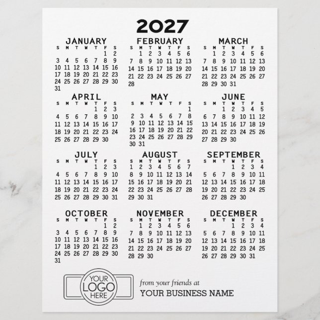 Kalender Zwart Wit Zakelijk - Feestdag  Briefhoofd (Voorkant)