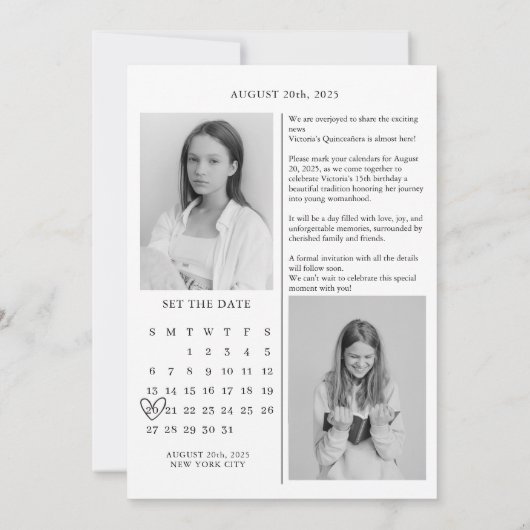 Kalenderblad quinceañera bewaar de datum kaart (Achterkant)