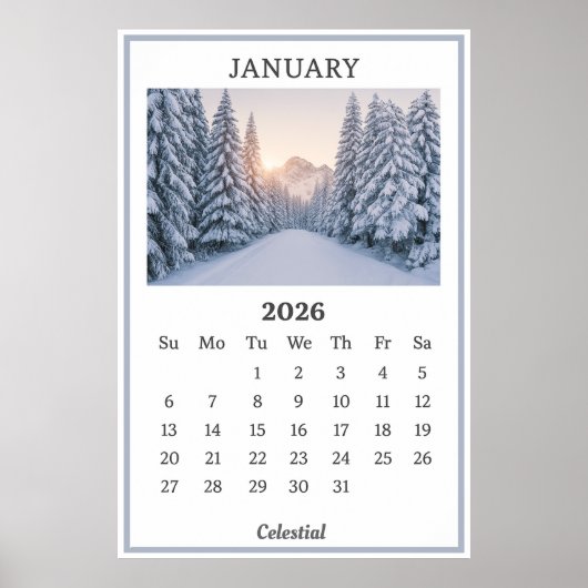 Kalenderblad Sneeuwrijke Berg Januari 2026 Poster (Voorkant)