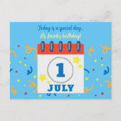 Kalenderblad Verjaardagsfeest 1 juli Briefkaart (Voorkant)